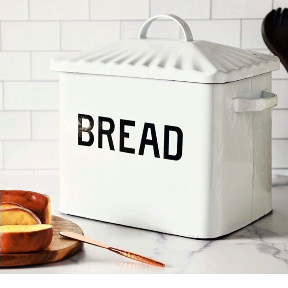 Creative Co-op Enameled Metal Distressed Bread Box